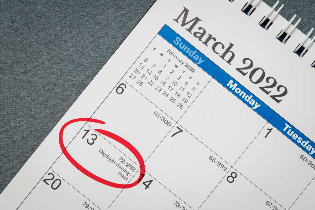 calendar of March 2022 with Sunday, March 13th circled in red