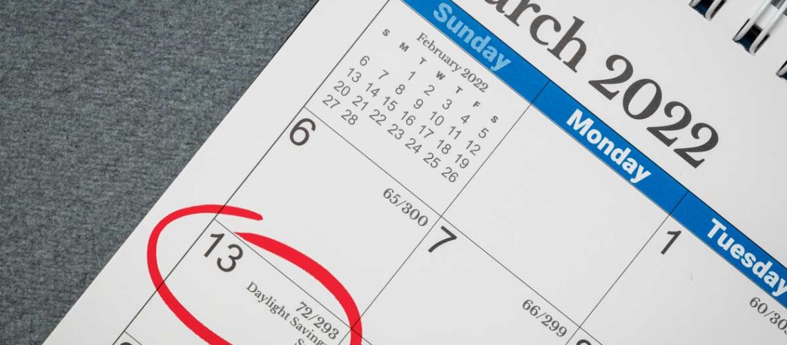 calendar of March 2022 with Sunday, March 13th circled in red