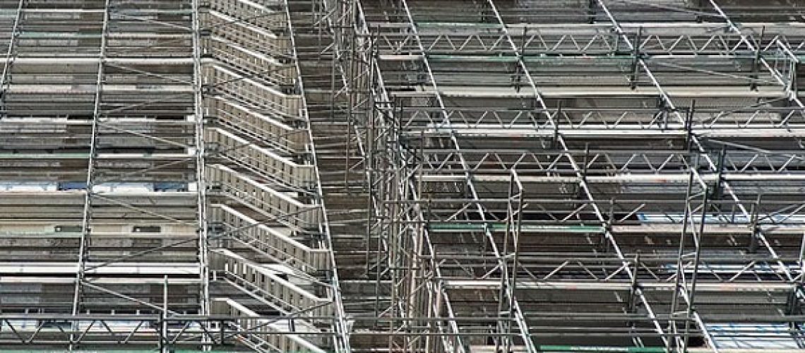 view of construction scaffolding spanning multiple floors
